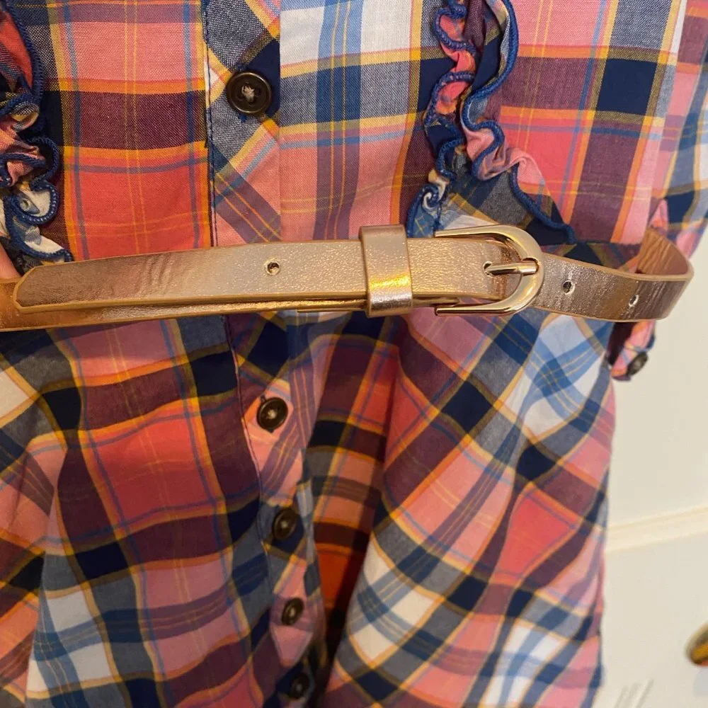 Rare Editions Pink Plaid Cotton Ruffle Dress Kids 5 - Picture 3 of 4